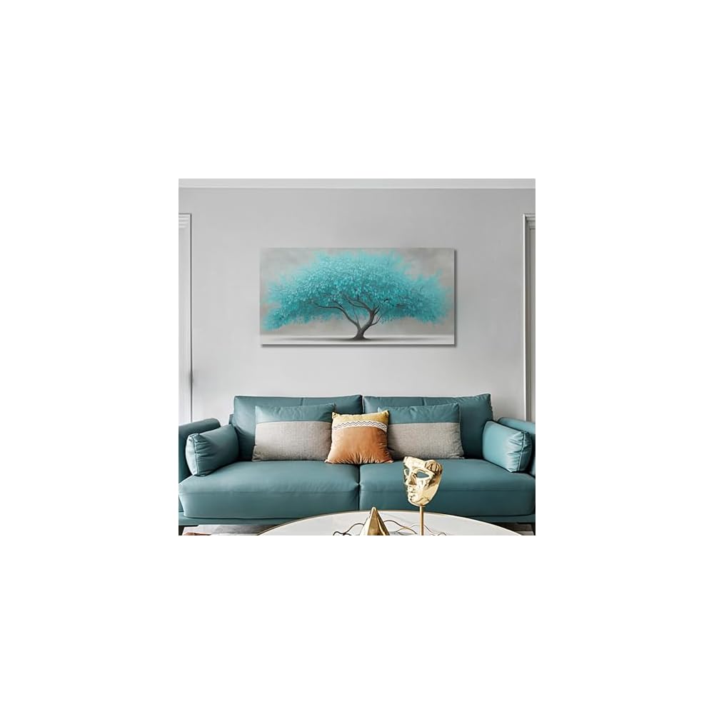 Tree of Life Wall Art for Living Room Bedroom Teal Blue Nature Print Picture Painting Large Framed Wall Decor for Bathroom Office Modern Home Botanical Landscape Wall Decorations Artwork Size 20x40 Ready to Hang