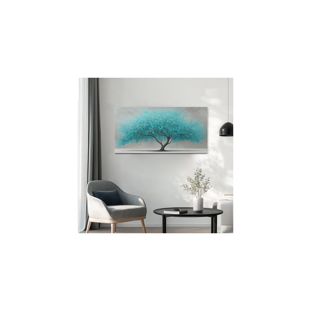 Tree of Life Wall Art for Living Room Bedroom Teal Blue Nature Print Picture Painting Large Framed Wall Decor for Bathroom Office Modern Home Botanical Landscape Wall Decorations Artwork Size 20x40 Ready to Hang