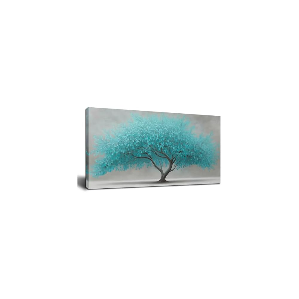 Tree of Life Wall Art for Living Room Bedroom Teal Blue Nature Print Picture Painting Large Framed Wall Decor for Bathroom Office Modern Home Botanical Landscape Wall Decorations Artwork Size 20x40 Ready to Hang