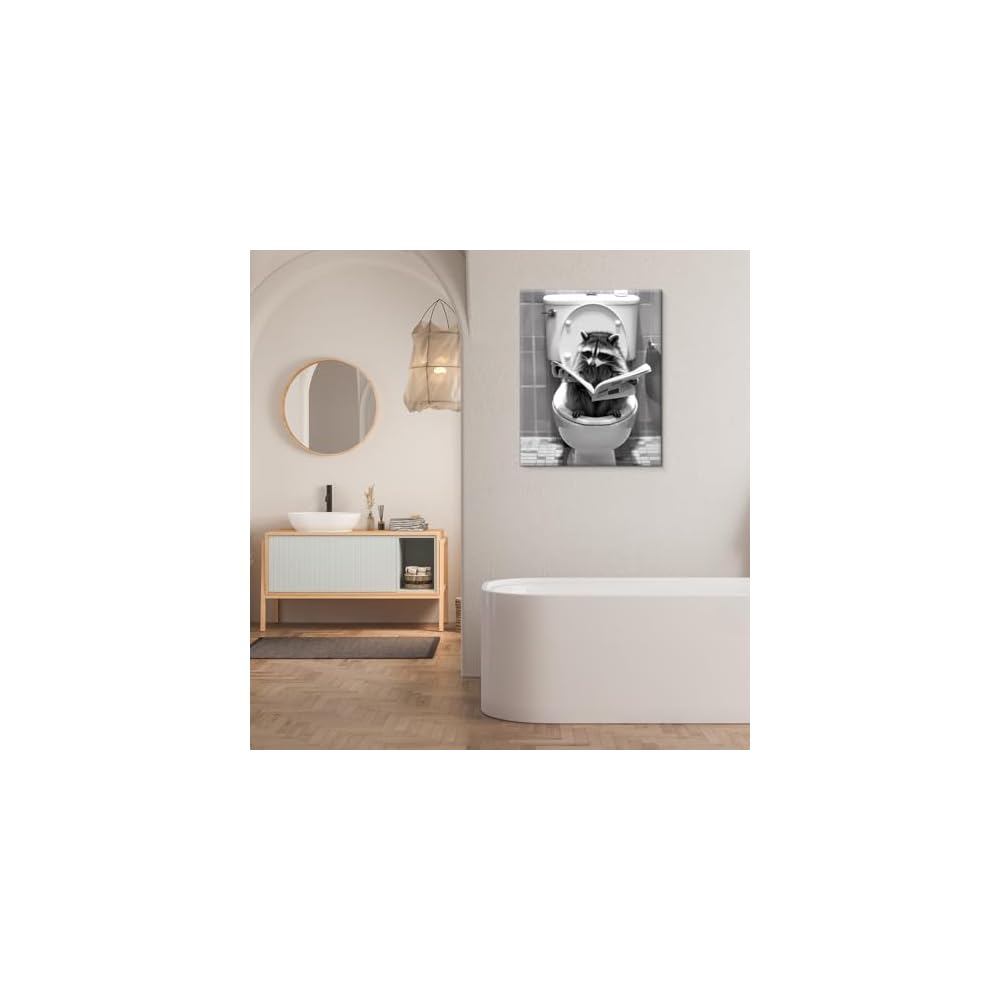 Funny Raccoon Bathroom Wall Art Raccoon on Toilet Picture Poster Toilet Humor Artwork Print Restroom Bathroom Wall Decor 8X10 Inches