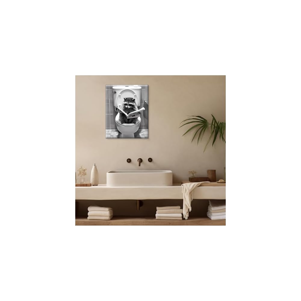 Funny Raccoon Bathroom Wall Art Raccoon on Toilet Picture Poster Toilet Humor Artwork Print Restroom Bathroom Wall Decor 8X10 Inches