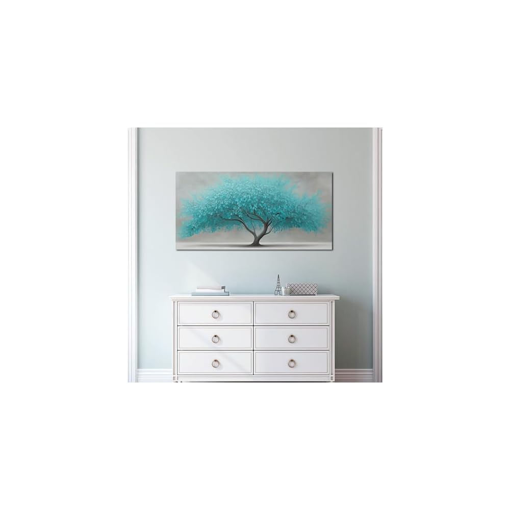 Tree of Life Wall Art for Living Room Bedroom Teal Blue Nature Print Picture Painting Large Framed Wall Decor for Bathroom Office Modern Home Botanical Landscape Wall Decorations Artwork Size 20x40 Ready to Hang