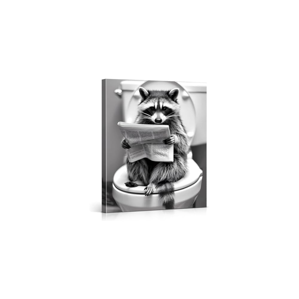 Funny Raccoon Bathroom Wall Art Raccoon on Toilet Picture Poster Toilet Humor Artwork Print Restroom Bathroom Wall Decor 8X10 Inches