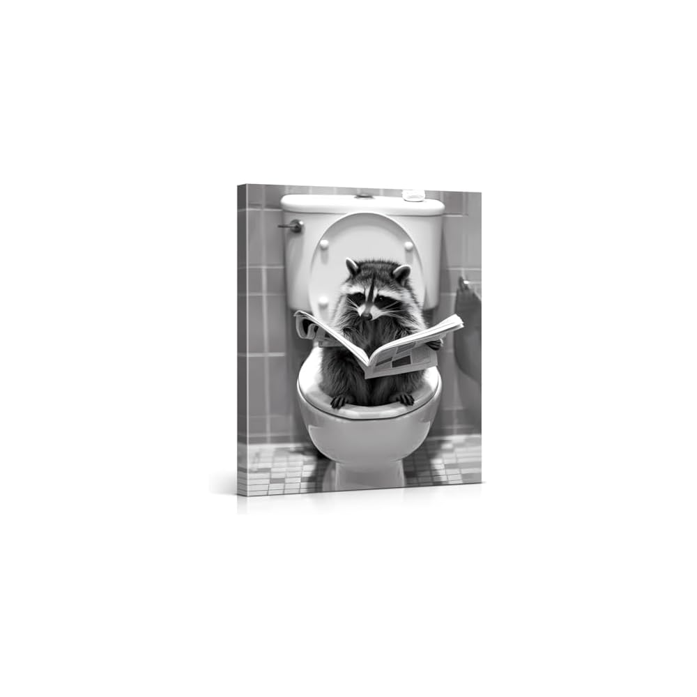 Funny Raccoon Bathroom Wall Art Raccoon on Toilet Picture Poster Toilet Humor Artwork Print Restroom Bathroom Wall Decor 8X10 Inches
