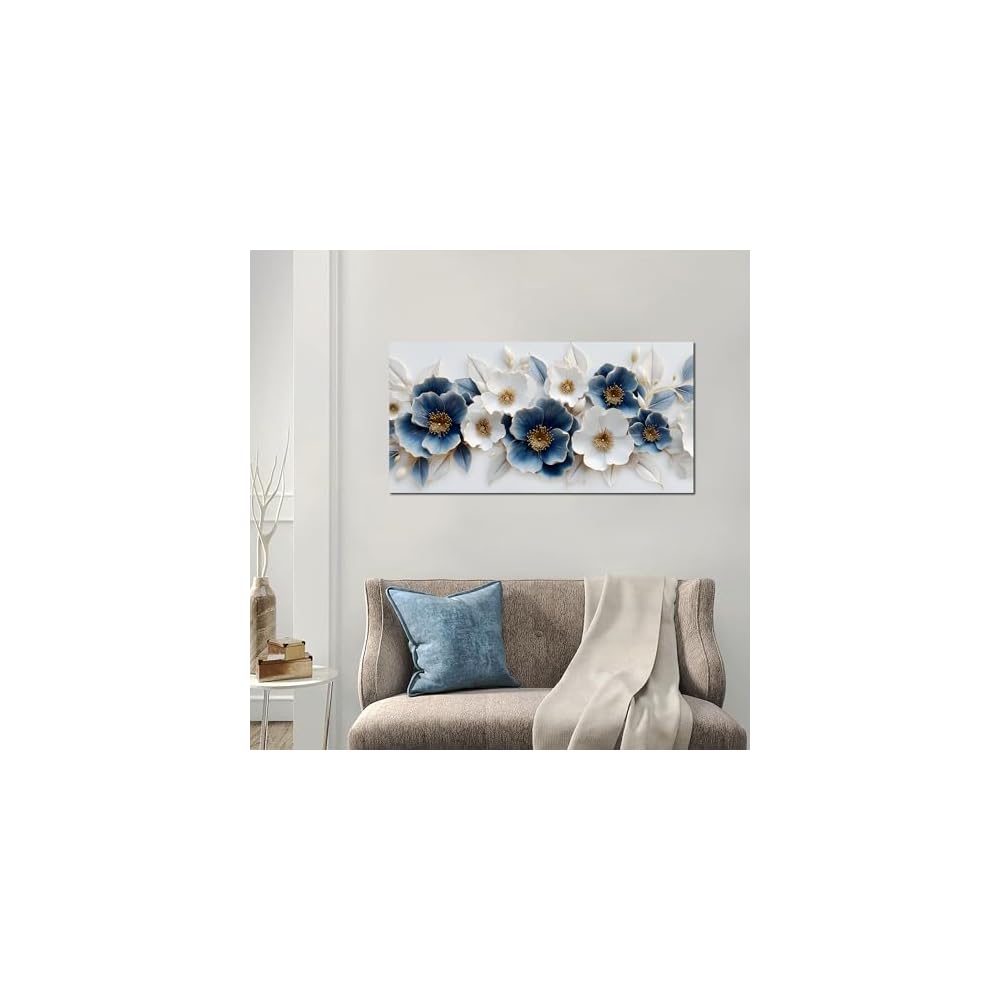 Large Canvas Wall Art for Living Room Blue and White Floral Print Painting wall Decor for Bedroom Office Modern Home Botanical Framed Wall Decorations Artwork Size 20x40 Ready to Hang