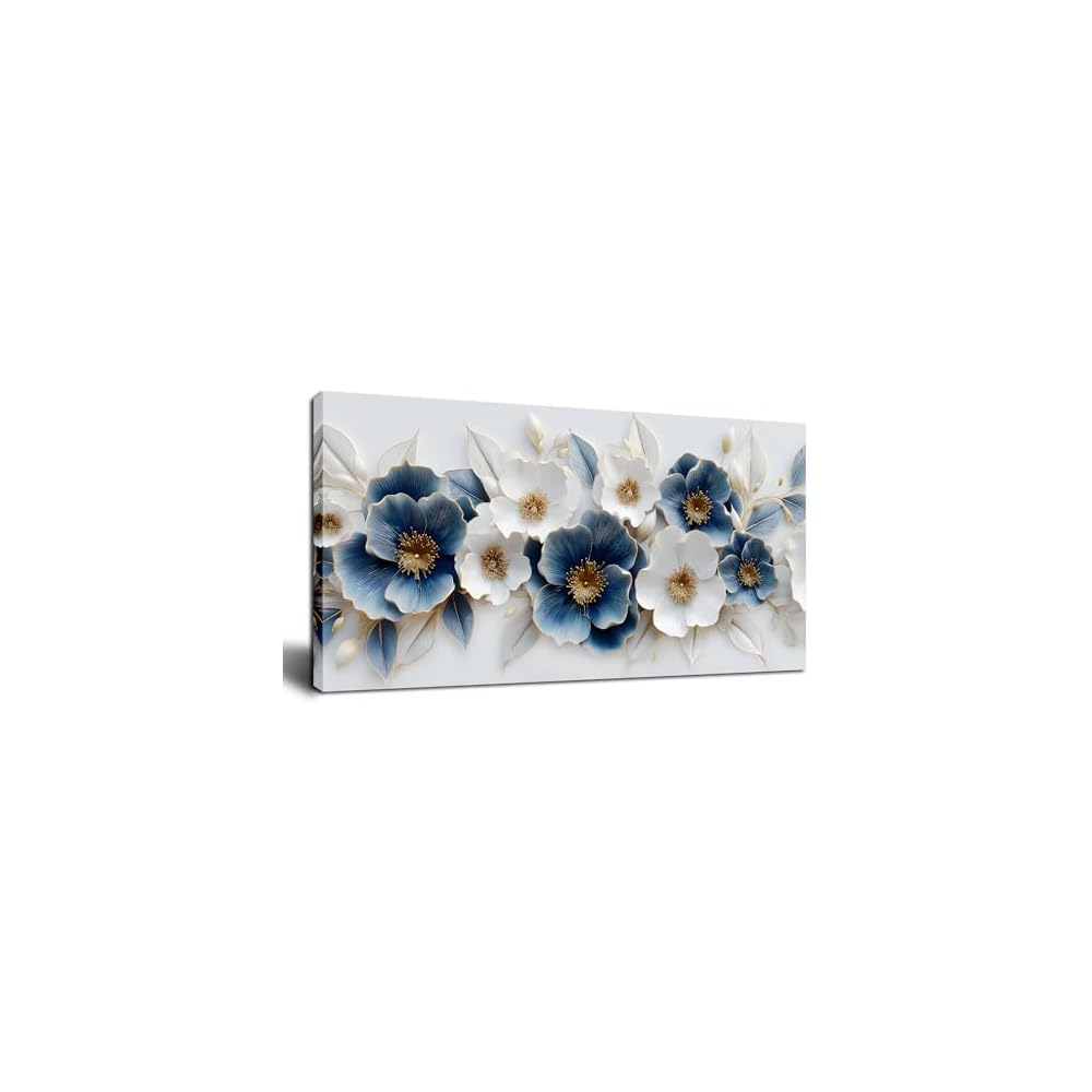 Large Canvas Wall Art for Living Room Blue and White Floral Print Painting wall Decor for Bedroom Office Modern Home Botanical Framed Wall Decorations Artwork Size 20x40 Ready to Hang