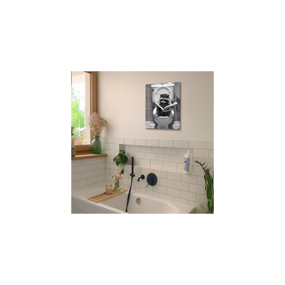 Funny Raccoon Bathroom Wall Art Raccoon on Toilet Picture Poster Toilet Humor Artwork Print Restroom Bathroom Wall Decor 8X10 Inches