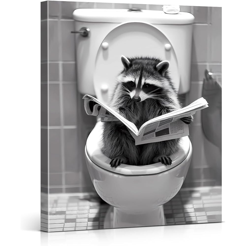Funny Raccoon Bathroom Wall Art Raccoon on Toilet Picture Poster Toilet Humor Artwork Print Restroom Bathroom Wall Decor 8X10 Inches