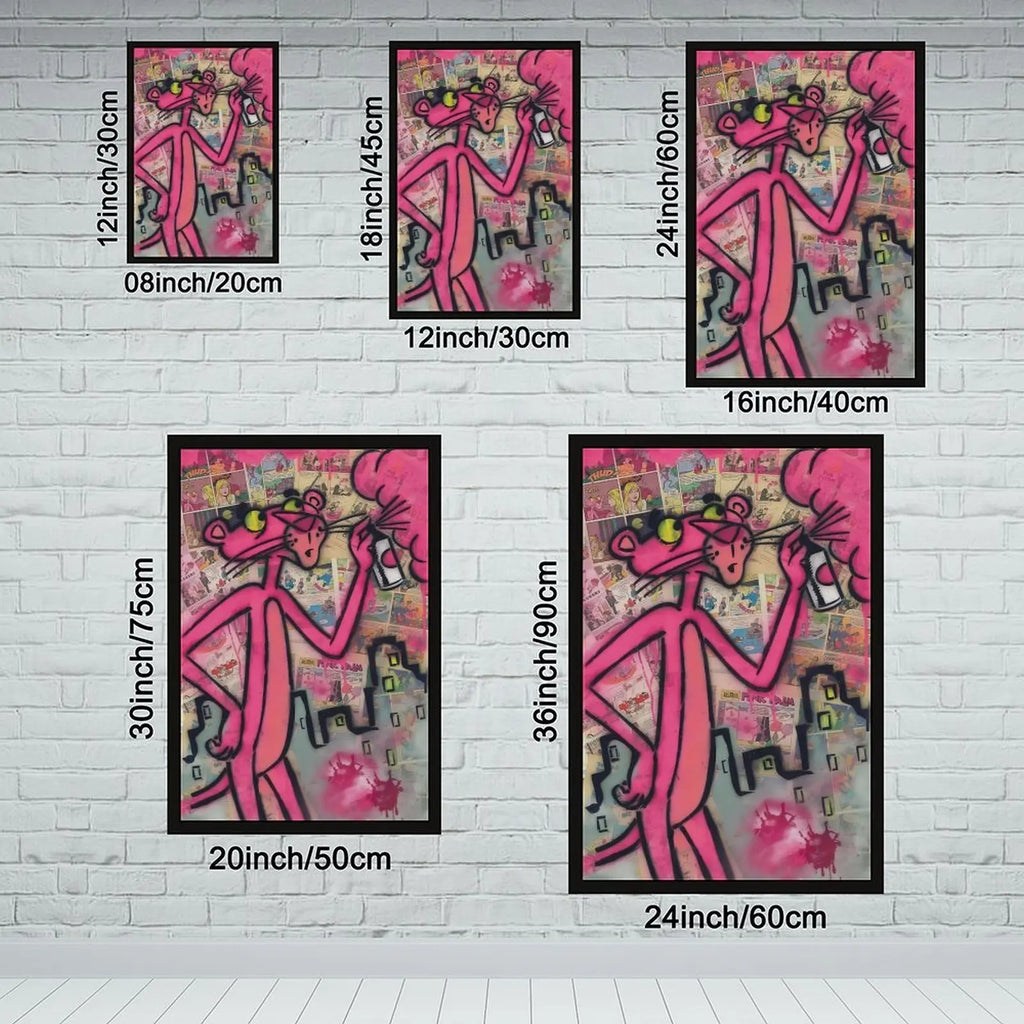 Pink Panther Character Art Modern Canvas Painting - Creative Design Graphic Prints, Vibrant Print, DIY Frame-Style Graffiti Posters, House Decor for Living Room & Bedroom