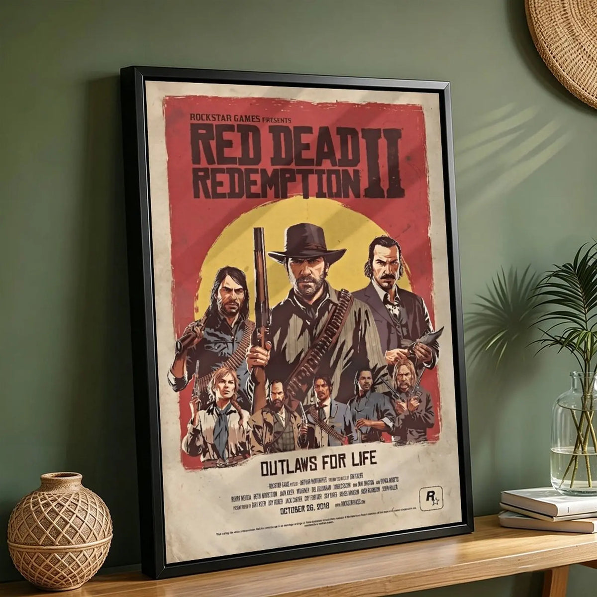 Vintage Wild West Cowboy Framed Wall Poster - Retro Western Graphic Print Design, Distressed Paper Rustic American Frontier Framed Home Decor, Metal-Wood Decorations for Room with Gaming Room Vibe Statement Piece