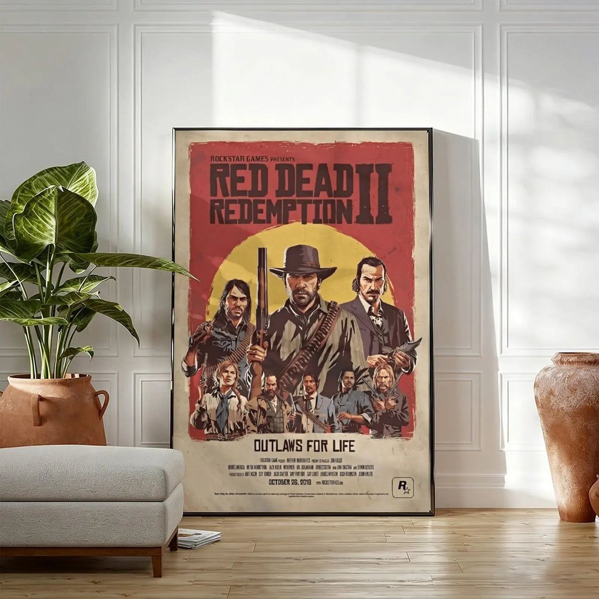 Vintage Wild West Cowboy Framed Wall Poster - Retro Western Graphic Print Design, Distressed Paper Rustic American Frontier Framed Home Decor, Metal-Wood Decorations for Room with Gaming Room Vibe Statement Piece