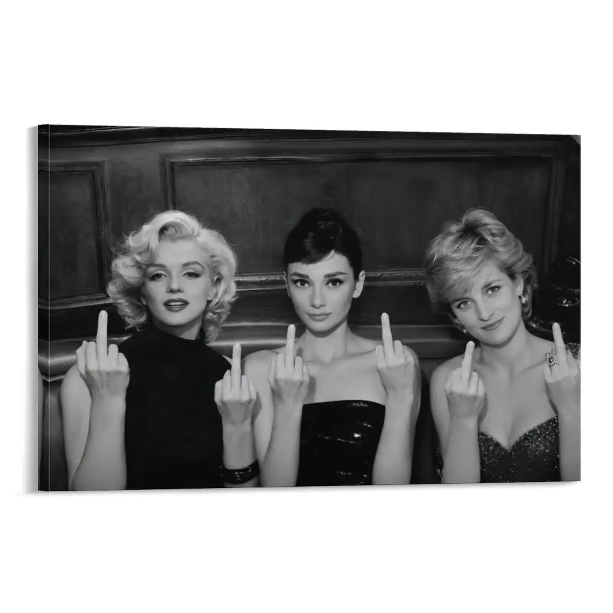 Marilyn Monroe Audrey Hepburn Princess Diana Funny Middle Finger Canvas Wall Art Black White Vintage Print Framed Poster Quirky Bathroom Bar Bedroom Trendy Home Decor Gift farmhouse minimalist
