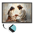 Comfort in Him Modern Christian Art Jesus and Woman Holding Hands LDS Bible Wall Art Canvas Print for Home Decor 12x18 Inches - Decoration