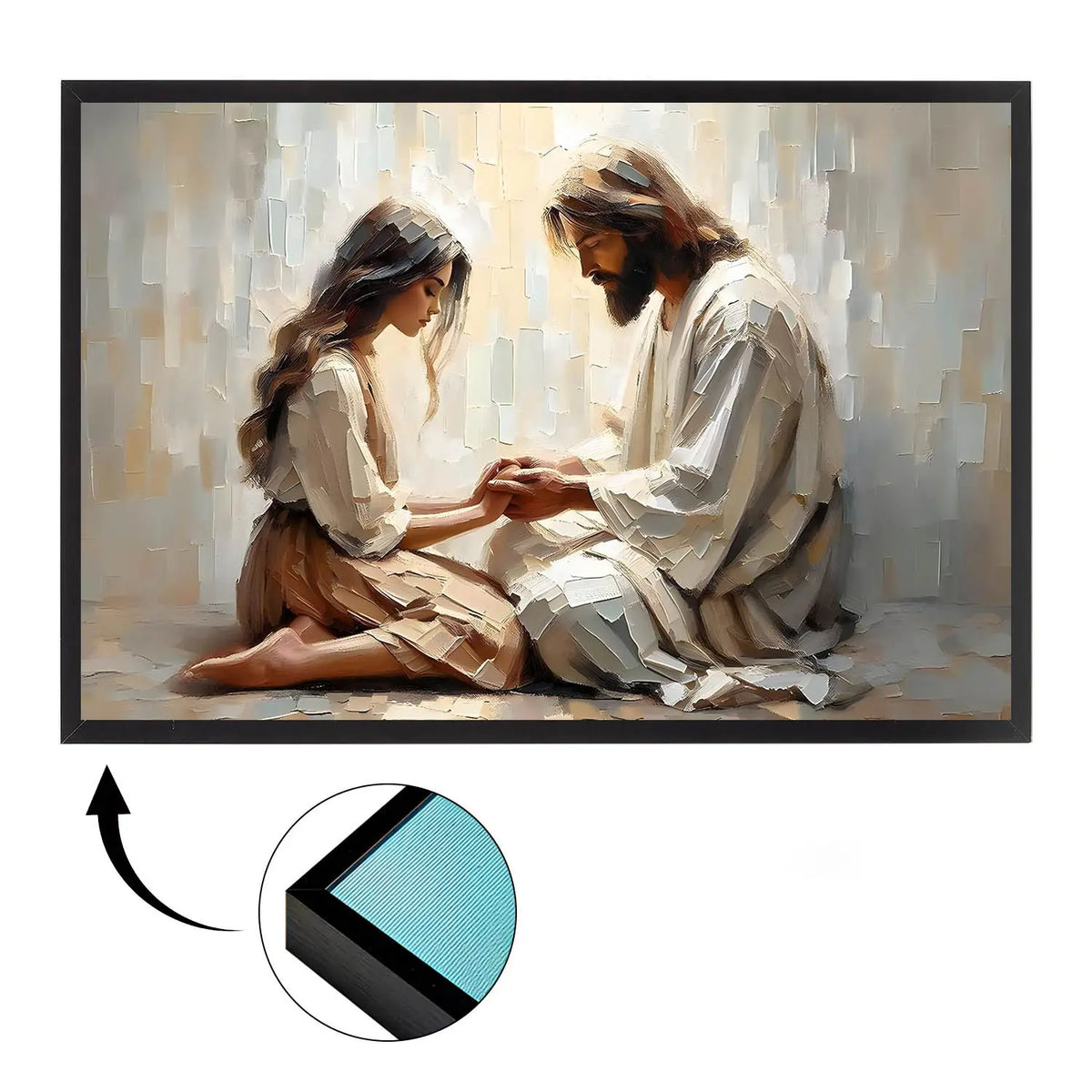 Comfort in Him Modern Christian Art Jesus and Woman Holding Hands LDS Bible Wall Art Canvas Print for Home Decor 12x18 Inches - Decoration