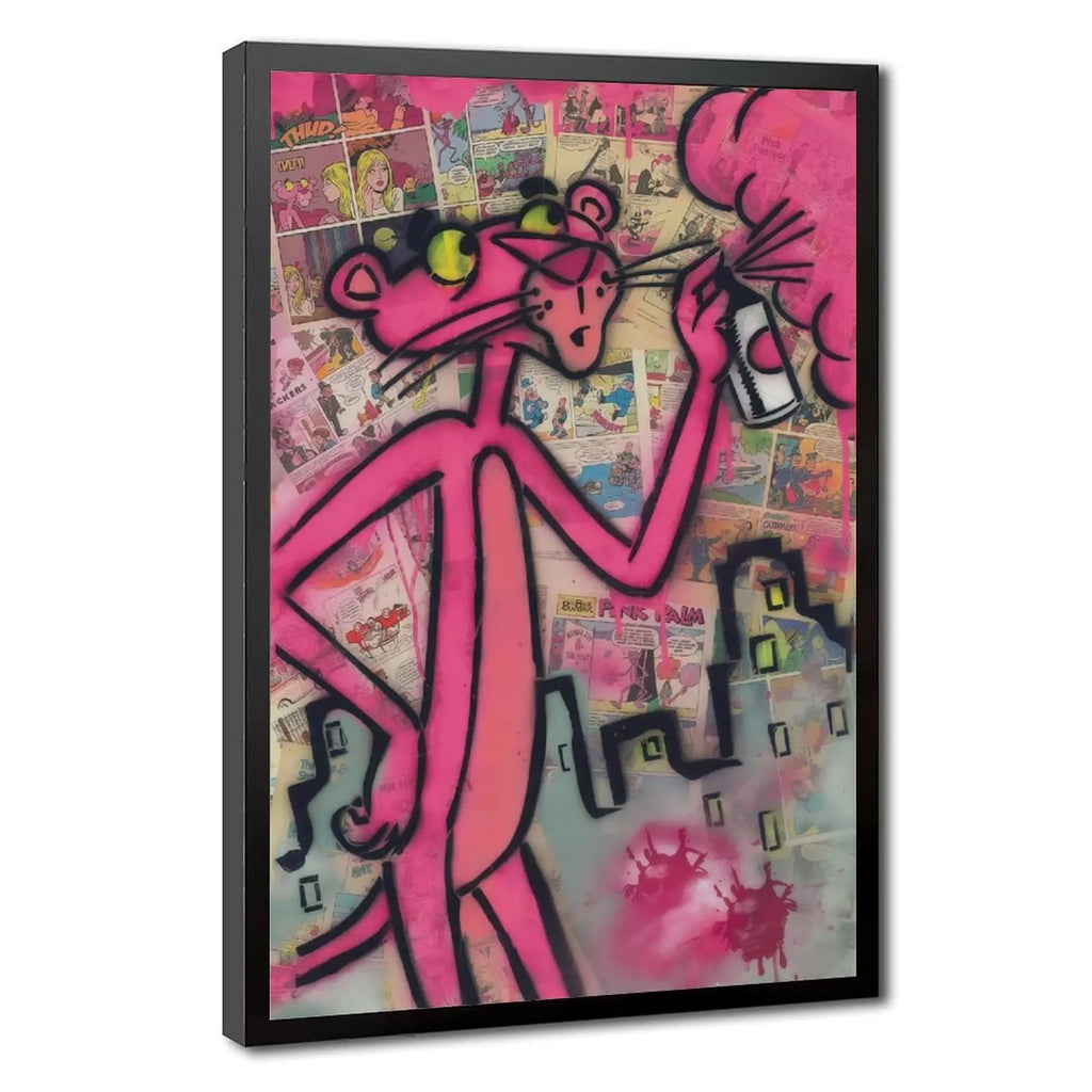 Pink Panther Character Art Modern Canvas Painting - Creative Design Graphic Prints, Vibrant Print, DIY Frame-Style Graffiti Posters, House Decor for Living Room & Bedroom